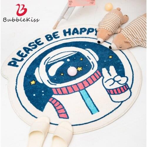 Bubble Kiss Cartoon Space Astronaut Round Rug Kids Cute Soft Sponge Carpet In The Bedroom Play Mat Bathroom Wool Bedside Mats