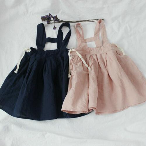 Girl Summer Dress Linen Kids Girls Sweet Vintage Linen Dress Korean Fashion Linen Clothings
