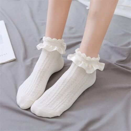 Summer Breathable Lovely Cute Women Cotton Nylon Socks Korean Japanese Lolita Solid Ruffle Short Sweet Girl Sock New