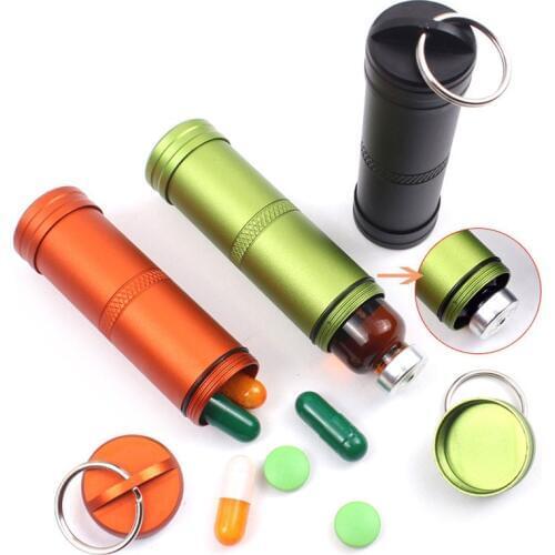 Personal protection Waterproof Outdoor Emergency Medicine Aluminum Alloy Sealed Can Bottles Keychain EDC Survival Equipment FC