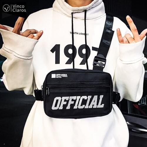 Hip Hop Mens Small Chest Bags Mens Canvas Bag Tactical Bags for Men Cool Street Travel Vest Bag Trend Youth Utility Breast Bag