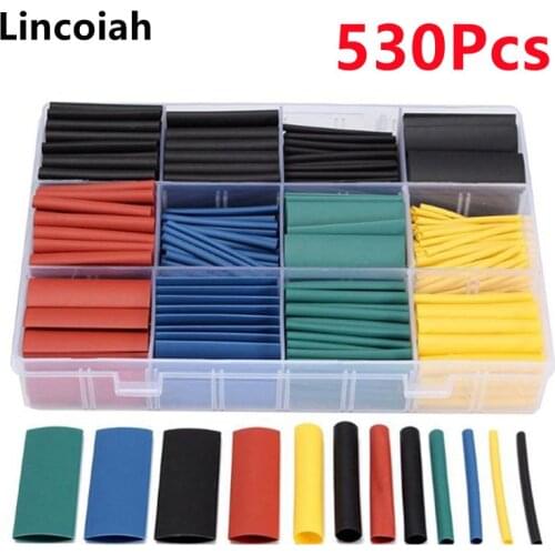 530Pcs Heat Shrink Sleeving Tube Assortment Kit Electrical Connection Insulation Wire Wrap Cable Tubing Waterproof Shrinkage 2:1