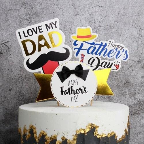 New The Best Dad Fathers Day Paper Cake Topper Papa Hats Tie Baking Cake Topper for Dad Birthday Party Cake Decoration Supplies