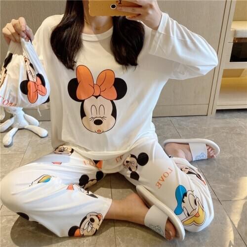 Maternity Wear Girl Cartoon Printed Spring Autumn Bag Pajamas Women Cute Cartoon Long Sleeve Long Pants Homewear Sets Pajamas