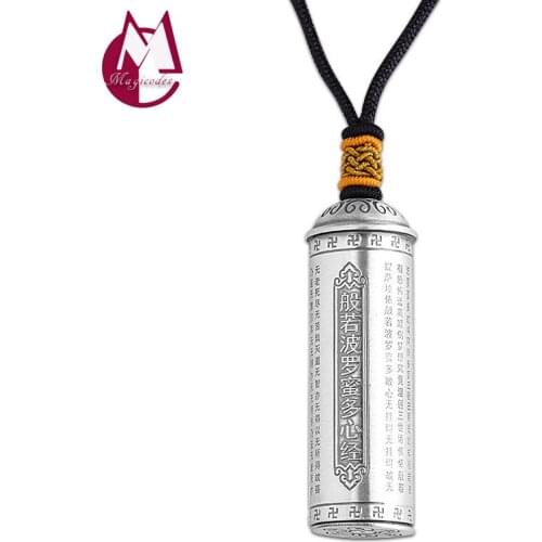 Buddha Heart Sutra Safety Necklace Pendant Real 925 Sterling Silver Women Men Free Black Rope Jewelry 2021 New Free Shipping P21