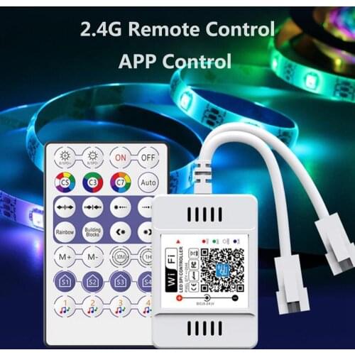 WS2812B DC5V Addressable Pixel RGB LED Strip Light WIFI/Remote Magic Home Dual Output Alexa Smart Voice APP Control Power KIT