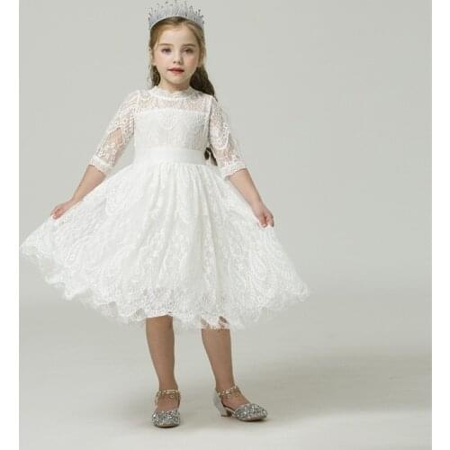 Girls 3-8yrs Fall Sleeves Girls Dress Polka Dot Princess Lace Dress Casual Wear Tutu Party New Year White Childrens Clothing