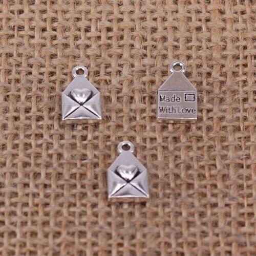 20pcs Made with Love Envelope Charms 13x7mm Antique Silver Color Pendant for DIY Jewelry Making Findings Handmade Craft 0229