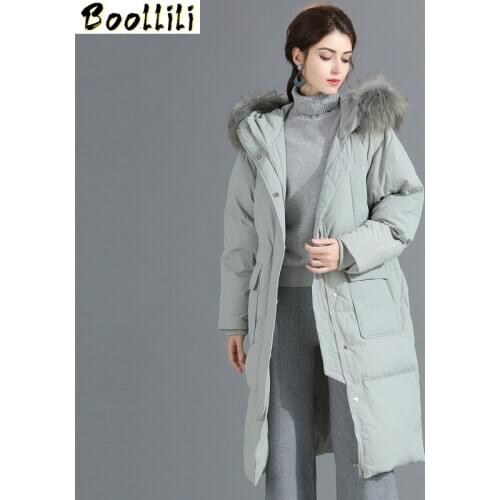 Boollili 90% White Duck Down Jacket Women 2020 Winter Coat Women Raccoon Fur Collar Korean Puffer Jacket Women Warm Parka