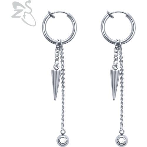 ZS 1pcs Sharp One Earring Clip for Men Punk 316L Stainless Steel Cuff Earrings Female Fake Piercing Earring for Unisex Rock Roll