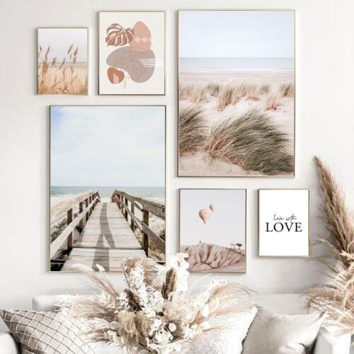 Nordic Reed Wild Plant Sand Beach Landscape Wall Art Canvas Painting Posters and Prints Wall Pictures for Living Room Decoration
