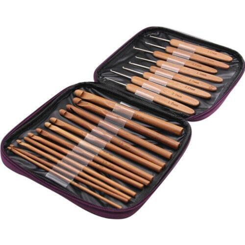20Pcs/Set Bamboo Crochet Hooks Knitting Needles with Storage Bag Home DIY Craft Weaving Tool