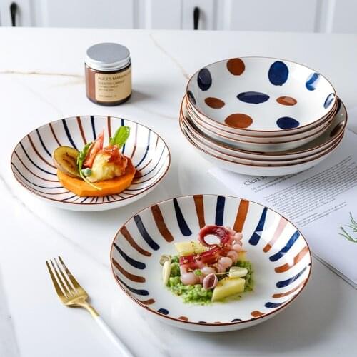 Japanese-style Plate Ceramic Creative Home Tableware and Style Retro Dinner Plate Dish Plate Tableware Combination Dish