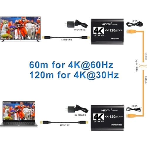 Navceker 120m HDMI Extender 4K IR Transmitter HDMI Extender RJ45 with Loop Out Cascade HDMI Extender Over Cat6 For PS4 Monitor