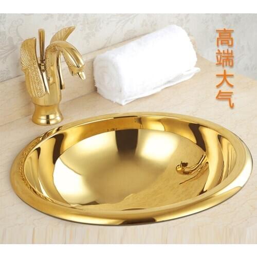 European Golden All-copper Antique Art Rose Gold Washbasin Household copper Washbasin bathroom sink
