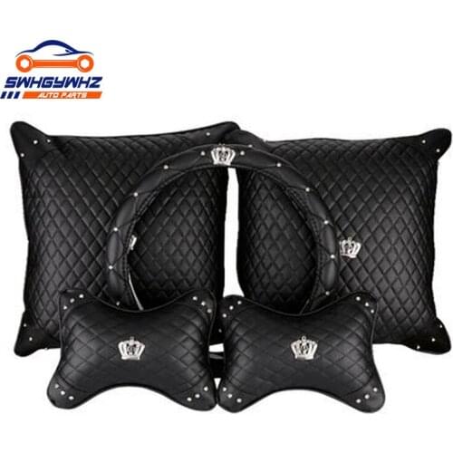 Universal PU Leather Car Steering Wheel Cover Bling Rhinestone Crystal Car Interior Decro with Crystal Crown Accessories Black