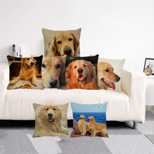 XUNYU 45x45cm Cute Animal Cushion Cover Cute Golden Retriever Dog Pillow Case Home Decor Sofa Cushion Cover Throw Pillowcase