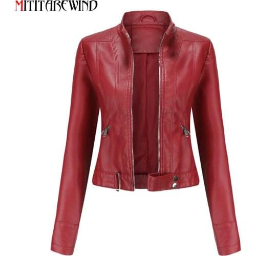 2021 New PU Leather Jacket Women Spring Autumn Short Faux Leather Coat Female Stand Collar High Quality Motorcycle Veste Femme