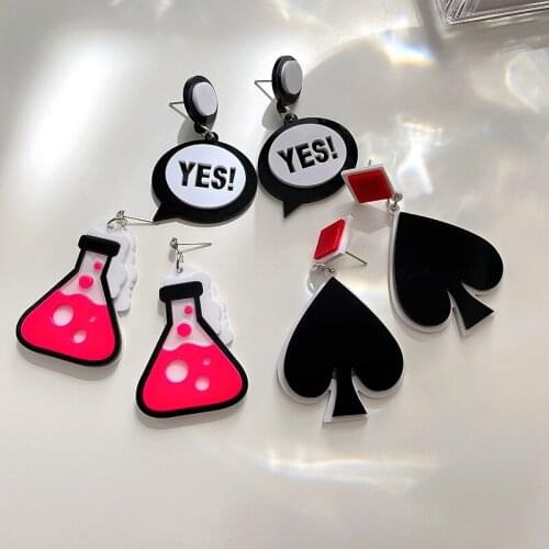 Origin Summer Funny Multiple Black Heart Cartoon Arcylic Earrings for Women Drifting Bottle Letter Dangle Drop Earrings Brincos