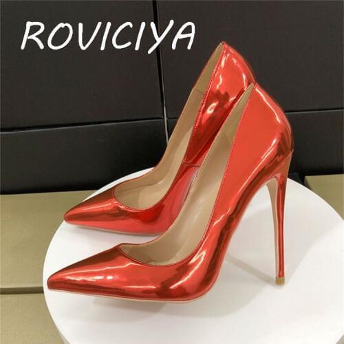 Red brand shoes women fashion pointed toe 12cm high heels exquisite shoes ladies party shoes QP072 ROVICIYA