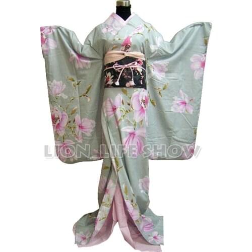 Mulher japonesa luz floral longo furrisode quimono cosplay traje outfit