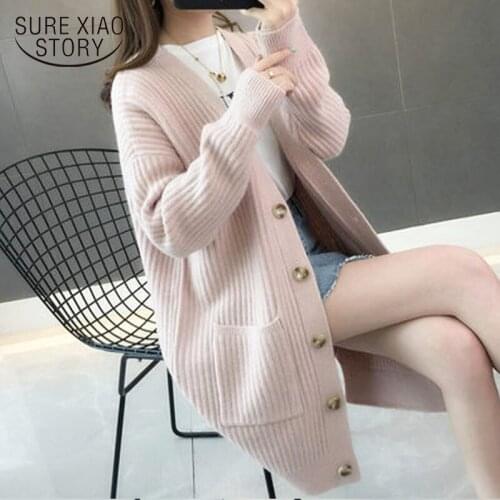 Women Cardigans Long Sleeve Scarf Collar Button Sweater Women Sweaters 2021 Autumn Winter Fashion Casual Long Sweater 5784 50