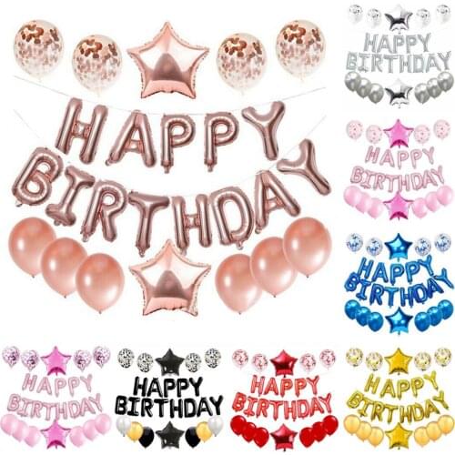 1 Set Message Happy Birthday Letters Star Aluminium Foil & Latex Air Ball Birthday Balloon Party Decorations Baloon