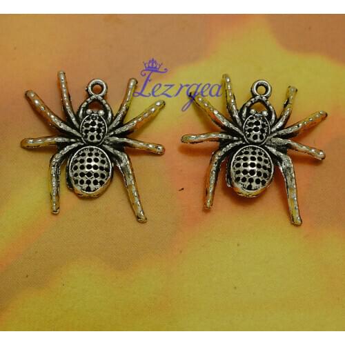 10pcs/lot--25x25mm, Antique silver plated spider charms,DIY supplies,Jewelry accessories