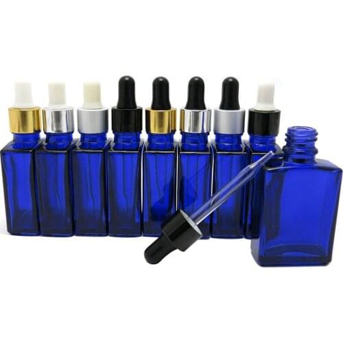 10ps/lot 30ml Cobalt Blue E Liquid Bottle with Pipette Dropper 1 OZ Flat Square Essential Oil Glass Dropper Bottle