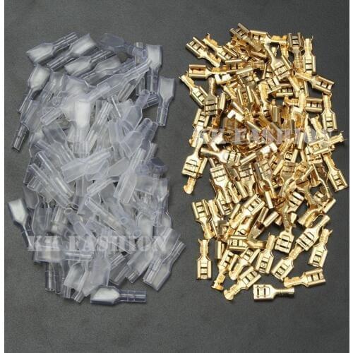 100pairs (200pcs) 6.3mm Crimp Terminals Kit 0.5mm2-1.5mm2 Female Spade Connectors & Insulating Sleeve AWG 22-16 Set
