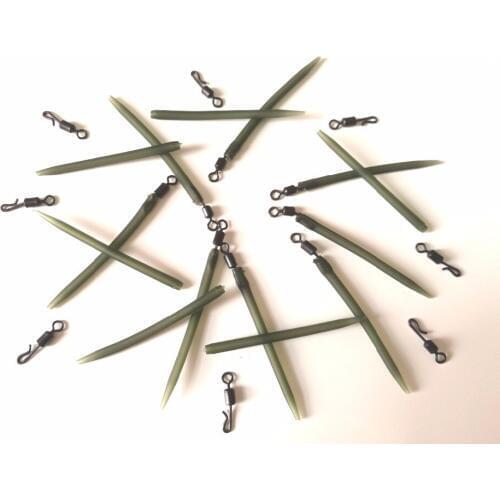 15PCS x Anti Tangle Rig Sleeves (stiff ) in 56mm + 15PCS x Matt Black Quick Change Swivels UK size 8 for Carp Fishings