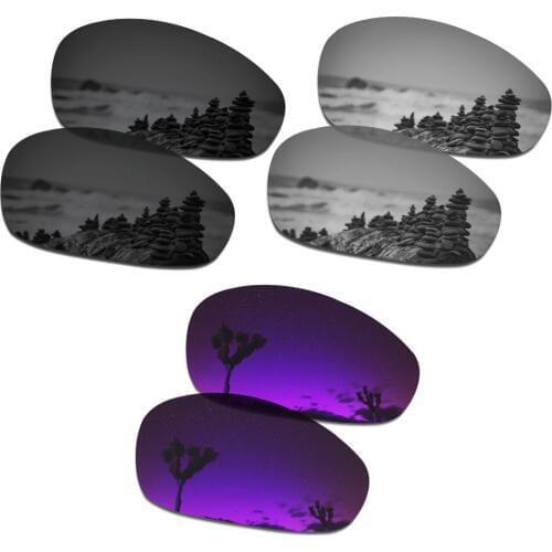 SmartVLT 3 Pairs Polarized Sunglasses Replacement Lenses for Oakley Juliet Stealth Black and Silver Titanium and Plasma Purple