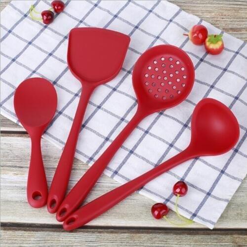 4Pcs Silicone Spatula Turner Slotted spoon Ladle Spoon Spoon Spatula Spooula Spatula Basting brush Silicone Kitchenware