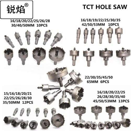 Free Shipping 6-13pcs/set 15-65mm TCT Hole Saw Drill Bit Set Alloy Carbide Cobalt Steel Cutter Stainless Steel Plate Iron Metal