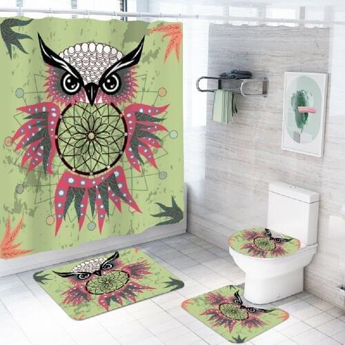 Bathroom Accessories Dreamcatcher Eagle Wolf Antelope Bathroom Set 4 Piece with Bath Rug Toilet Lid Cover Floor Mat Bath Curtain