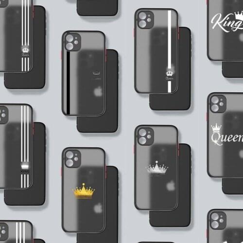 King queen couple Phone Case For iphone 12 11 8 7 plus mini x xs xr pro max matte transparent cover