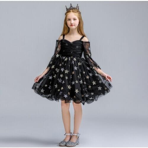 Flower Girl Dresses Off The Shoulder Spaghetti Straps V-Neck Princess Sequined Pleat Knee-Length Tulle Lace Kids Party Gown H146