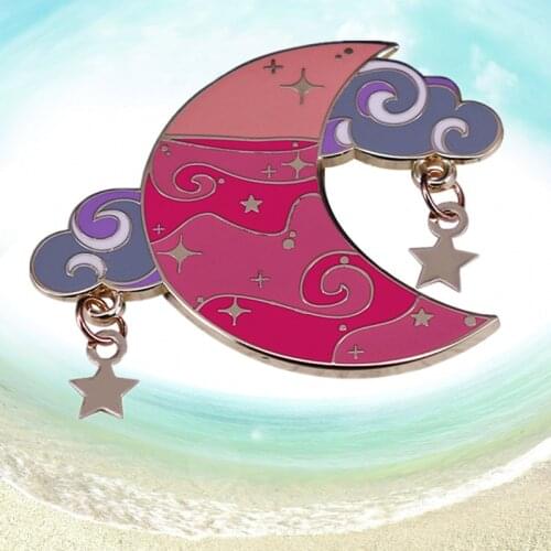 Cute moon clouds stars sky mystical aesthetic enamel pin