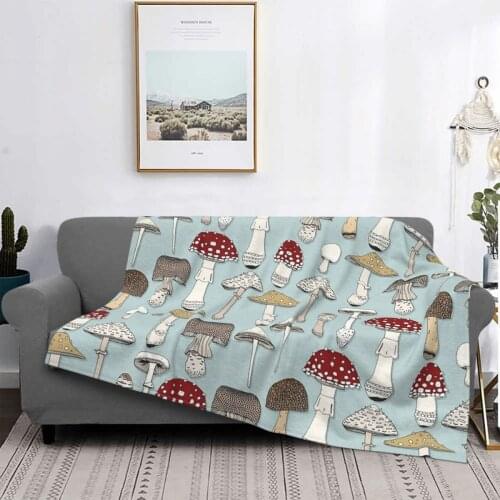 Mushrooms Celadon Blue Throw Blanket Pompompurin Pleads Cover Luxury Pleads Cover Luxury Large Knit Plaid Blanket