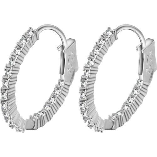 Hainon New Design Fashion Charm Austrian Crystal Hoop Earrings Round Shiny Silver color Earring Jewelry For Women
