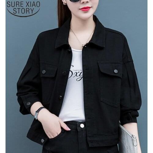 Bf Style Short Loose Jacket New 2021 Denim Jackets for Women Clothing Autumn spring Coat Female Pocket Solid Jeans Coats 12737