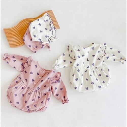 Ruffles lace newborn baby girls romper Spring autumn full butterfly printing long sleeve jumpsuit newborn baby clothing set