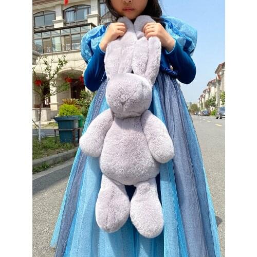 Oversized Rex Rabbit Fur Dolls Cute Long Ears Real Hair Bunny Plush Toys For Children Girls Birthday Present
