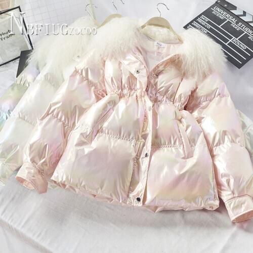 Glossy Fabric Women Parkas Winter New Korean Loose Big Faux Fur Collar Female Jacket