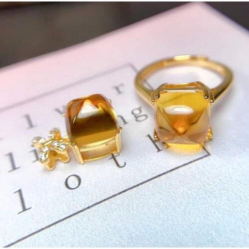 Personality Trend Real And Natural Citrine Set 925 Sterling Silver,1pc Citrine Ring,1pc Citrine Pendant