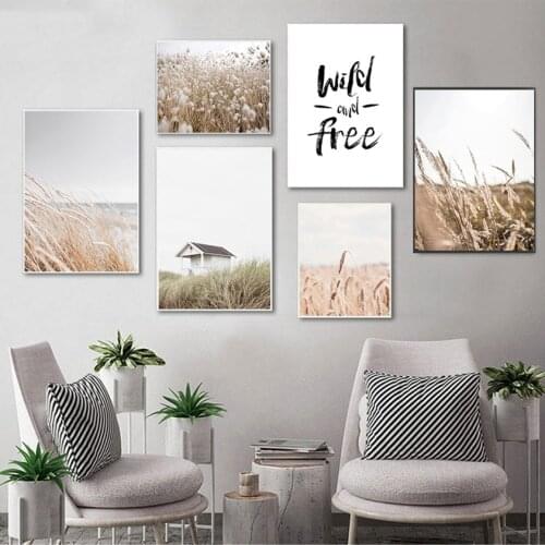 Wall Pictures For Living Room Scandinavian Home Decor Reeds Wheat House Leaf Nordic Posters And Prints Wall Art Canvas Painting