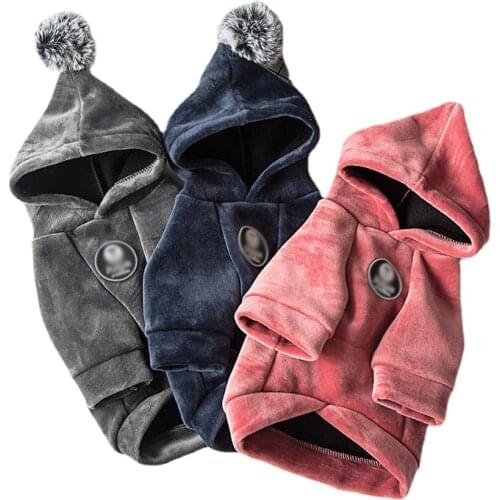 Pet Dog Clothes, Warm Autumn Winter Plus Fleece Hoodie Sweater, Small and Medium Cat Teddy Warm Two-legged Clothes Pet Clothing