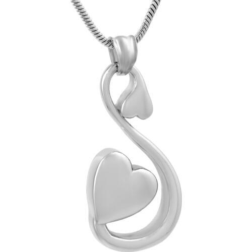 IJD9553 Stainless Steel Double Heart kiss Cremation Pendant Necklace Women Keepsake Memorial Urn Jewelry for Ashes