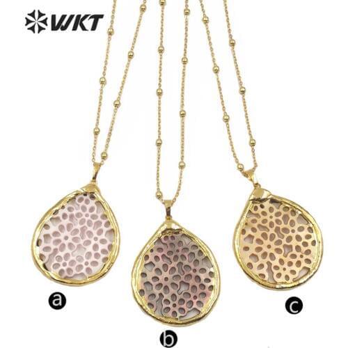 WT-JN107 Natural Shell Necklac Waterdrop Shape With Gold Electroplated Hollow-carved Design necklace Fashion Elegant Necklace