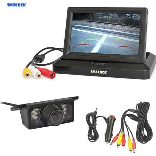 SMALUCK Wired 5inch 800 x 480 Foldabel Car Monitor IR Night Vision Backup Reverse Camera Car Rear View Camera